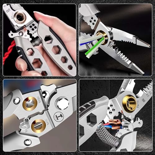 SHREESAMP Stainless Steel Cabel Profesional Electricians Wire Striper Tool For Multi-Functional Heavy Duty Stripping, Cutting And Crimping Stripping Safety Lock Wire Stripper Silver (19x 6x1.5 CM) - Image 2