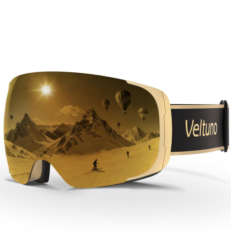 Veltuno Ski Goggles for Men Women Adult & Youth, OTG Snowboard Goggles Anti Fog, Snow Goggles UV Protection Wide Vision (Yellow Frame/Revo Golden Lens (vlt 13.0%)) - Image 1
