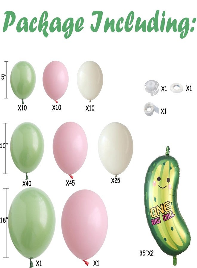 GIHOO One Big Dill Balloon Arch Kit Pastel Sage Green Pink Balloons with Funny Food Pickle Cucumber Foil Balloons for Pickle Dill Theme Birthday Party Decoration (Pink Sage Green) - Image 2