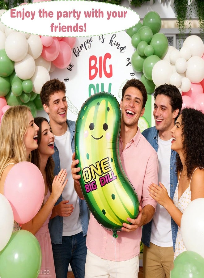 GIHOO One Big Dill Balloon Arch Kit Pastel Sage Green Pink Balloons with Funny Food Pickle Cucumber Foil Balloons for Pickle Dill Theme Birthday Party Decoration (Pink Sage Green) - Image 3