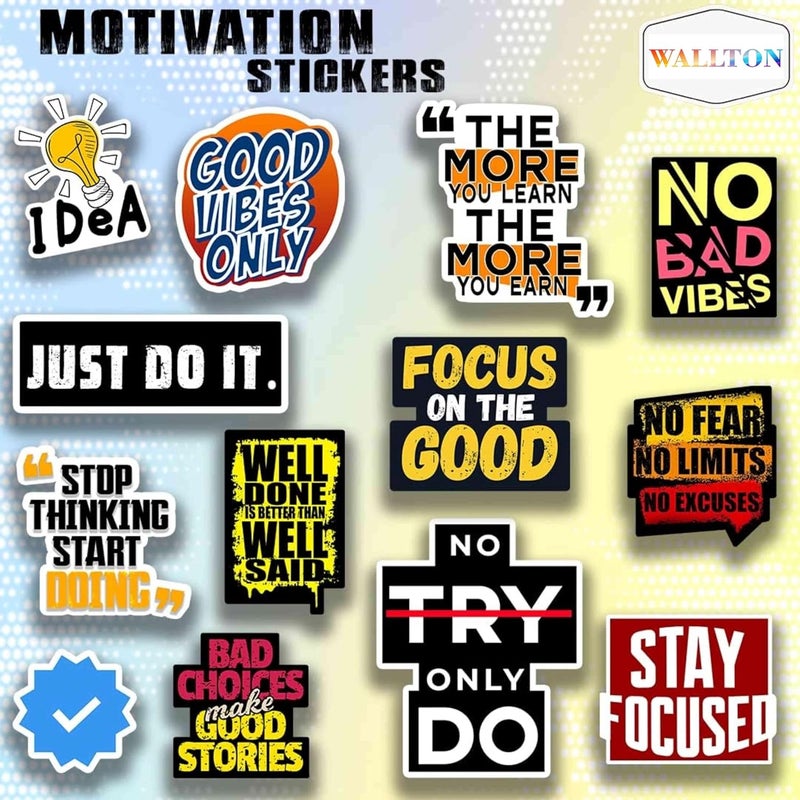WALLTON (Pack of 13 Stickers) Inspiration Vinyl Sticker Motivation Quotes Stickers for Laptop Trackpad All Models Laptop Sticker Laminated Vinyl Printed DIY Notebook, Laptop, Bicycle, Helmet - Image 1