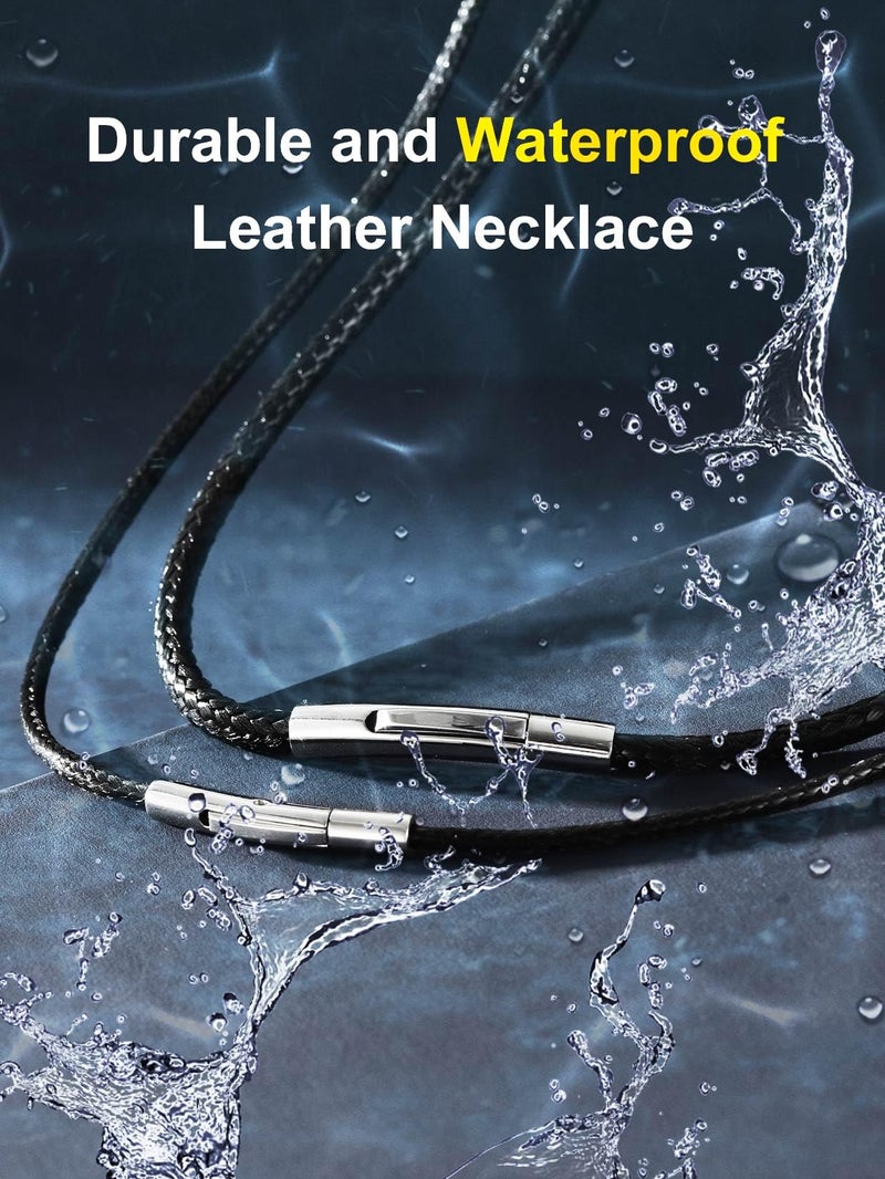 ChainsPro قلادة رجال حبل جلد أسود سلسلة حبل 2 مم 28 بوصة للنساء سلسلة طويلة مقاومة للماء - Image 4