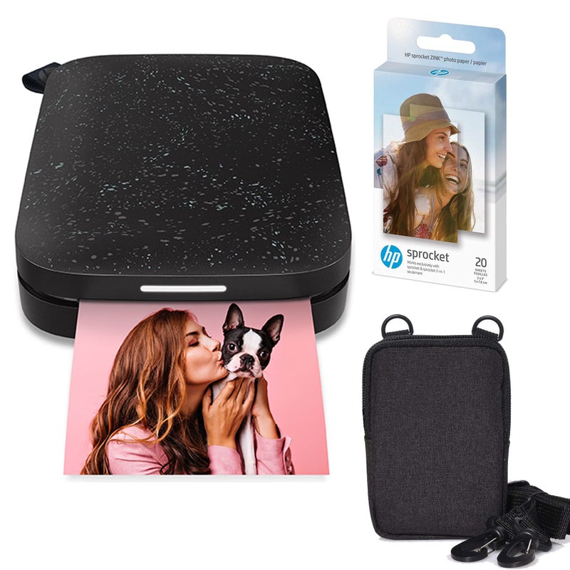 HP طابعة الصور الملونة الفورية HP Sprocket المحمولة 2 × 3 (أسود نوير) حزمة ورق زنك - Image 1