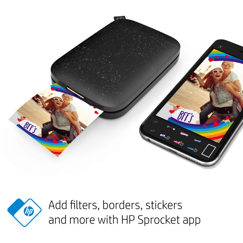 HP طابعة الصور الملونة الفورية HP Sprocket المحمولة 2 × 3 (أسود نوير) حزمة ورق زنك - Image 3