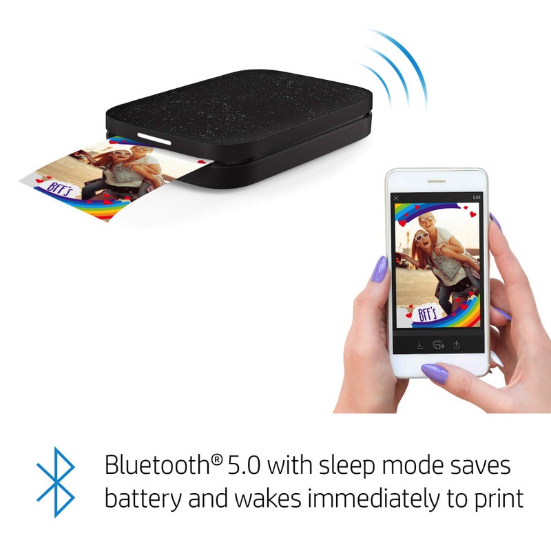 HP طابعة الصور الملونة الفورية HP Sprocket المحمولة 2 × 3 (أسود نوير) حزمة ورق زنك - Image 4