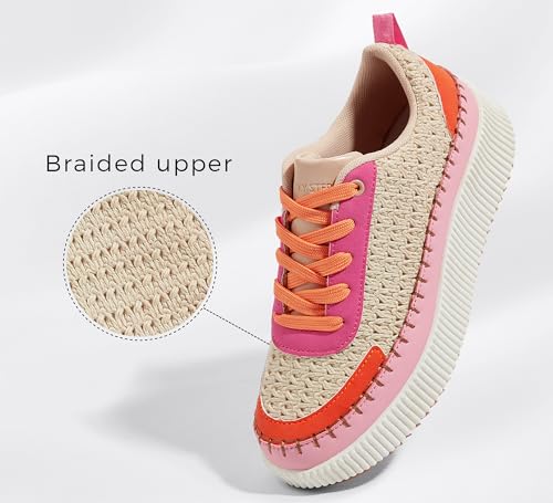 LUCKY STEP Women's Running Shoes Knit Non Slip Walking Trainers Casual Breathable Lightweight Sports Sneakers(Pink/Orange Knit,7 B(M) US) - Image 2