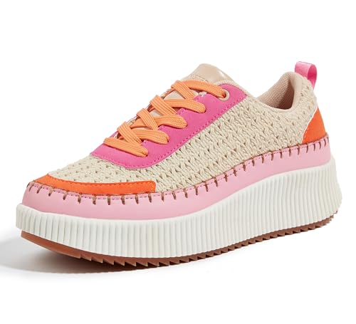 LUCKY STEP Women's Running Shoes Knit Non Slip Walking Trainers Casual Breathable Lightweight Sports Sneakers(Pink/Orange Knit,7 B(M) US) - Image 1
