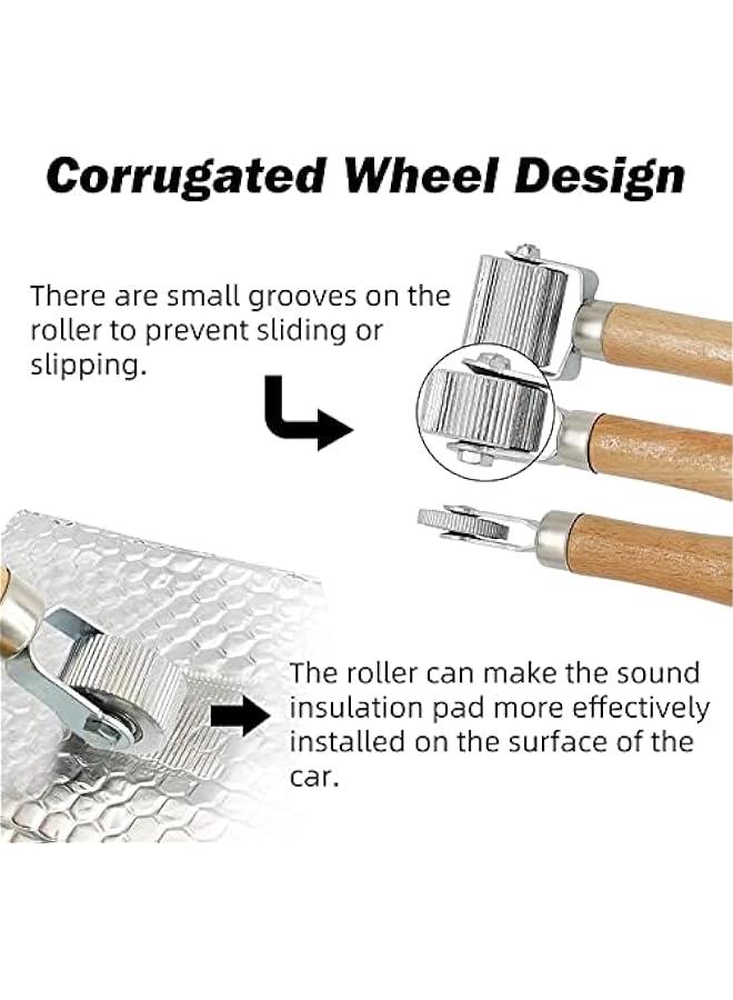 BWSJ 3 Car Sound Deadening Roller Auto Noise Deadener Roller Metal Installation Tool with Wooden Handle for Rolling Wheel Interior Accessories - Image 5