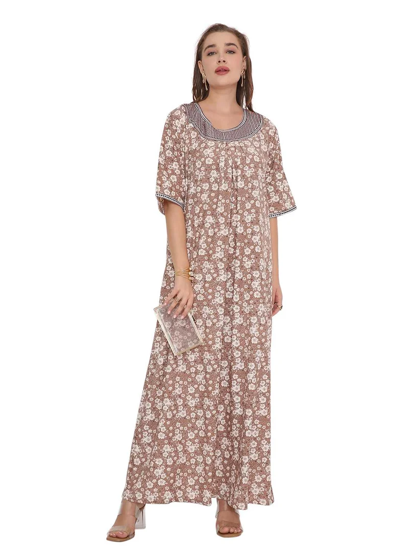 HANA & SARA SHORT SLEEVE CLASSY PRINTED LONG ARABIC FARASHA KAFTAN JALABIYA DRESSES