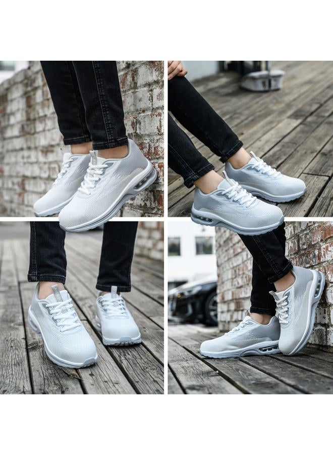 LANSNBO Steel Toe Shoes for Women Lightweight Breathable Safety Work Sneakers Non Slip Puncture Proof Utility Slip On Footwear for Industrial Construction, Grey Whie, 8.5 Wide - Image 2