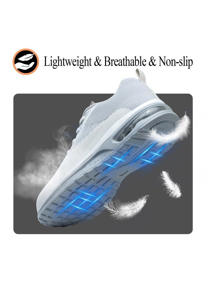 LANSNBO Steel Toe Shoes for Women Lightweight Breathable Safety Work Sneakers Non Slip Puncture Proof Utility Slip On Footwear for Industrial Construction, Grey Whie, 8.5 Wide - Image 5
