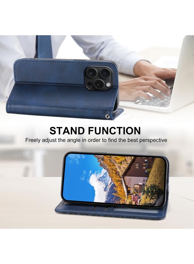 S-TOP Case For iPhone 15 Pro Cubic Grid Calf Texture Magnetic Leather Phone Case - Image 5