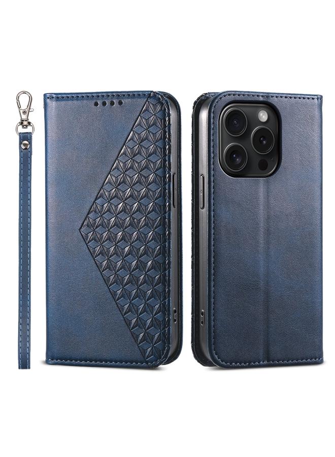 S-TOP Case For iPhone 15 Pro Cubic Grid Calf Texture Magnetic Leather Phone Case - Image 1