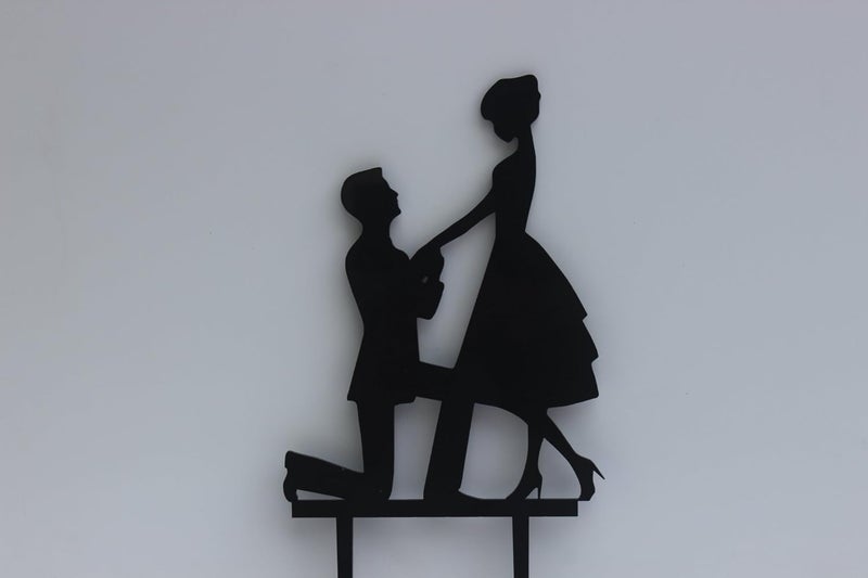 Meijiafei Groom Kneel to the Bride by Asking to Marry Him Silhouette Wedding Cake Topper - Image 2