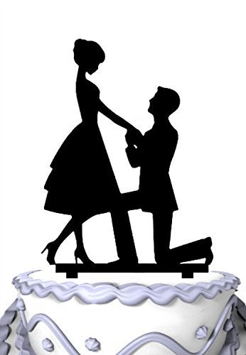 Meijiafei Groom Kneel to the Bride by Asking to Marry Him Silhouette Wedding Cake Topper - Image 1