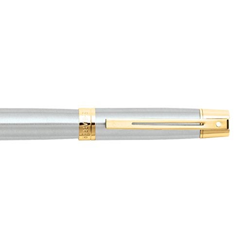 Sheaffer 300 Gold Tone Trim Fountain Pen, Medium Nib, Brushed Chrome (E0932753) - Image 4