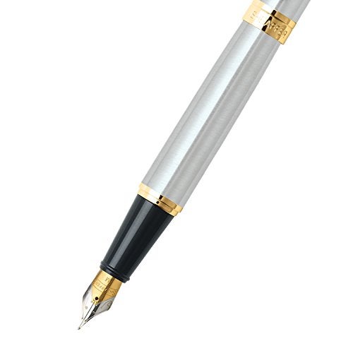 Sheaffer 300 Gold Tone Trim Fountain Pen, Medium Nib, Brushed Chrome (E0932753) - Image 3