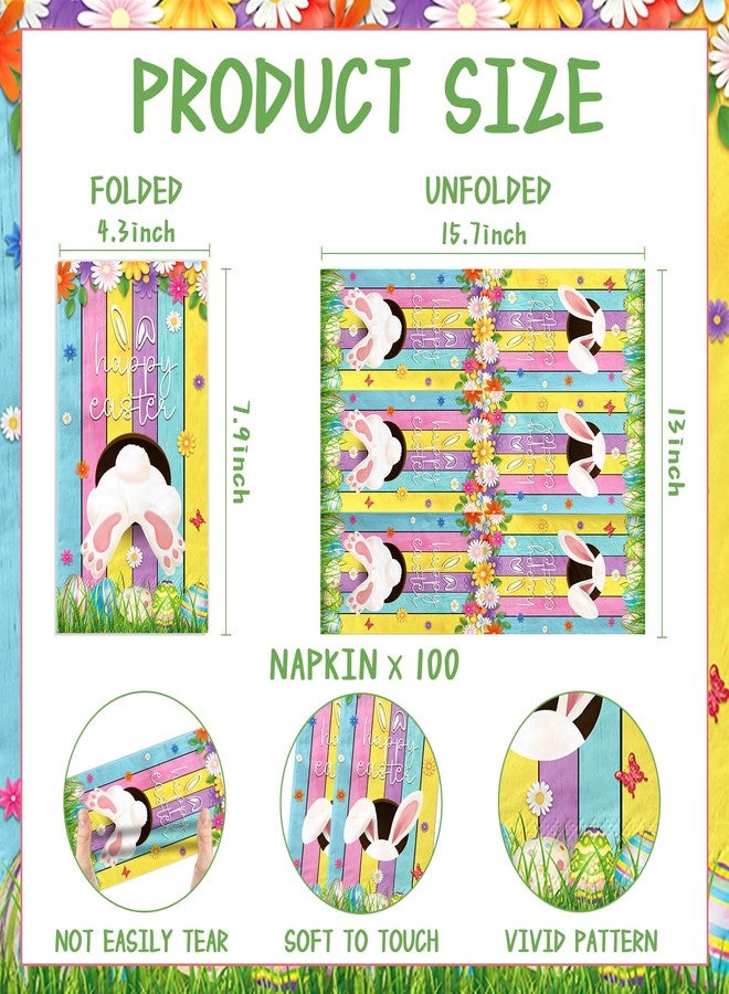 TEMYAXU 100Pcs Easter Napkins, Bunny Floral Easter Paper Napkins, Rabbit Flowers Spring Seasonal Disposable Paper Dinner Hand Napkin Towels for Happy Spring Eater Decorations - Image 5