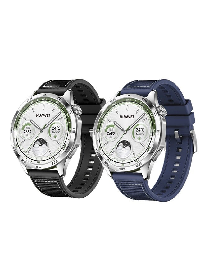 2 Pack Silicone Bands for Huawei GT5 /GT5 Pro/GT4/GT3/GT3 Pro 46mm, 22mm Soft Waterproof Watch Strap,Replacement Nylon Braided Silicone Composite Watch Strap - Image 1