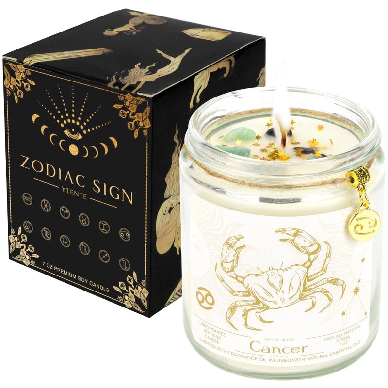 YTENTE Cancer Candles Cancer Gifts for Women Zodiac Sign Crystals Candles JarAstrology Scented Soy Candles for Women Mom Friends Sister Daughter Birthday Mothers Day Gift