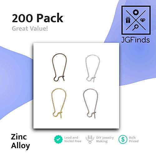 JGFinds Mixed Color Ear Wire Hooks, Silver, Bronze, Gold Tone Earring Findings, 200 Pack (1 x 3/8") - Image 2