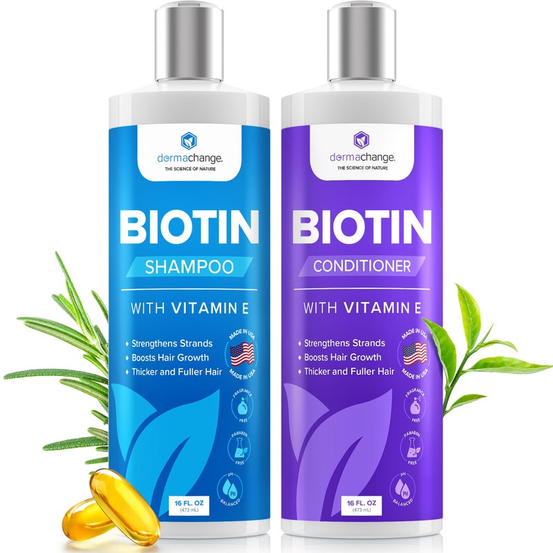 DermaChange Biotin Shampoo and Conditioner Set  Hair Growth Shampoo and Conditioner for Men  Women  Shampoo Conditioner for Dry Damage  thinning hair with Tea Tree Manuka Honey  Rosemary 16oz
