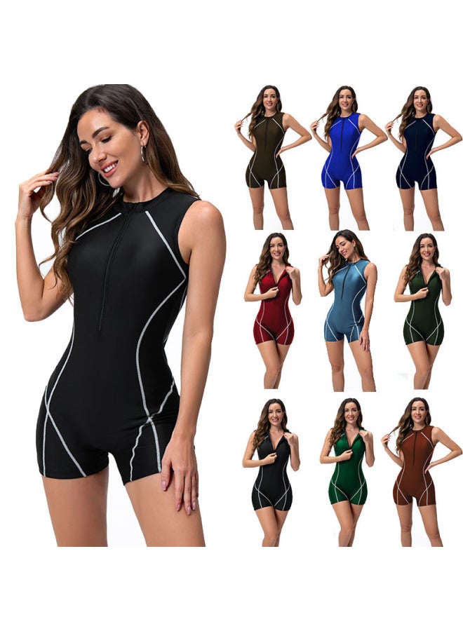 Loquat European And American Competitive Swimsuit Women's One-piece Boxer Surf Suit Diving Suit Swimming Suit-Color:deep Forest Green- - Image 2