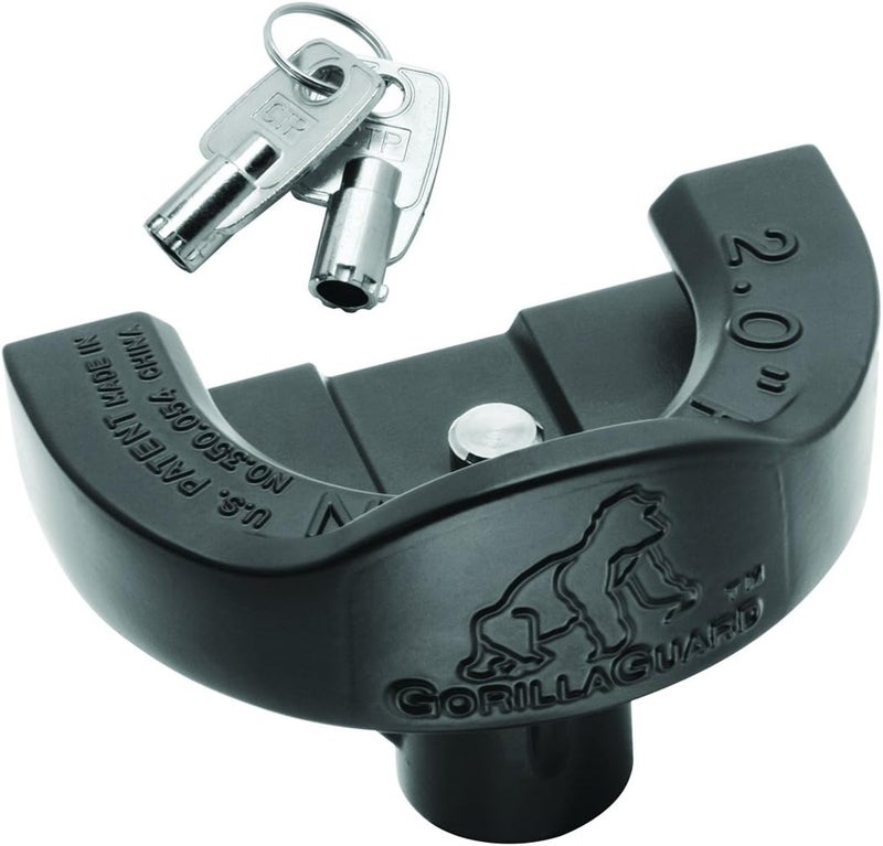 63228 Gorilla Guard Universal Trailer Coupler Lock, Storage Security Lock Fits Most 2 Inch Trailer Couplers, Heavy-Duty Steel, Black