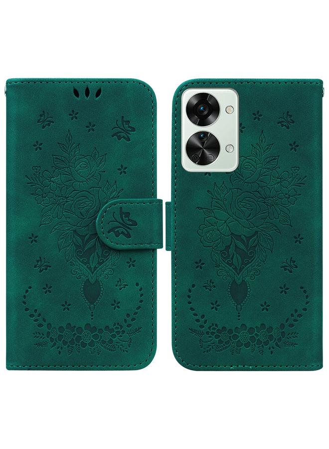 اس-توب جراب لهاتف OnePlus Nord 2T مصنوع من الجلد المنقوش بنقشة الفراشة الوردية - Image 1