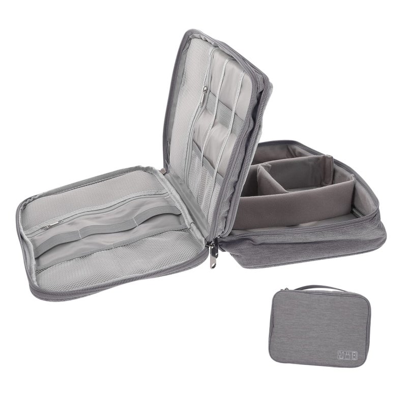 Durable Polyester Electronics Organizer Pouch For Cords Accessories Travel Home Office Outdoor Use Grey - Image 2