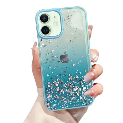 VONZEE® Case Compatible with iPhone 12 (6.1 inch), Non Moving Glitter Cover for Girls & Women Soft TPU Shockproof Anti Scratch Drop Protection Cover (Mint Green) - Image 1