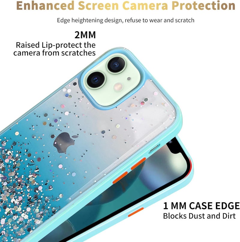 VONZEE® Case Compatible with iPhone 12 (6.1 inch), Non Moving Glitter Cover for Girls & Women Soft TPU Shockproof Anti Scratch Drop Protection Cover (Mint Green) - Image 4