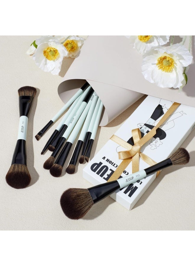 جيساب مجموعة فرش مكياج جيسوب، 10 قطع، مزدوجة الجوانب، كريم أساس، كونتور، أحمر خدود، إبراز، دمج، حواجب، ظلال عيون، كحل، فرشاة إخفاء العيوب، لون سماوي فاتح، أدوات تجميل خالية من القسوة - Image 4