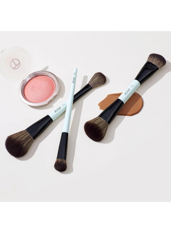 جيساب مجموعة فرش مكياج جيسوب، 10 قطع، مزدوجة الجوانب، كريم أساس، كونتور، أحمر خدود، إبراز، دمج، حواجب، ظلال عيون، كحل، فرشاة إخفاء العيوب، لون سماوي فاتح، أدوات تجميل خالية من القسوة - Image 2