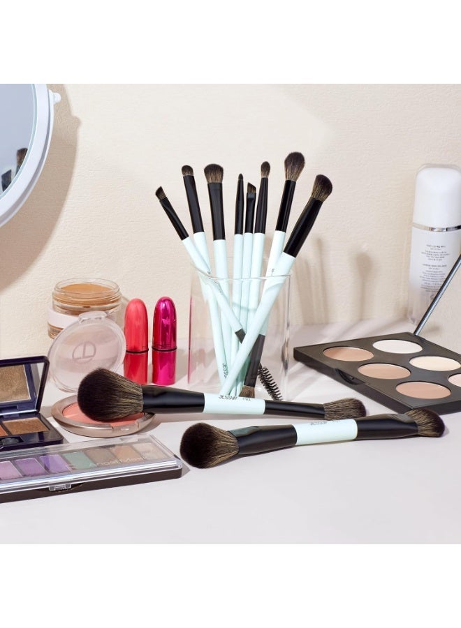 جيساب مجموعة فرش مكياج جيسوب، 10 قطع، مزدوجة الجوانب، كريم أساس، كونتور، أحمر خدود، إبراز، دمج، حواجب، ظلال عيون، كحل، فرشاة إخفاء العيوب، لون سماوي فاتح، أدوات تجميل خالية من القسوة - Image 5