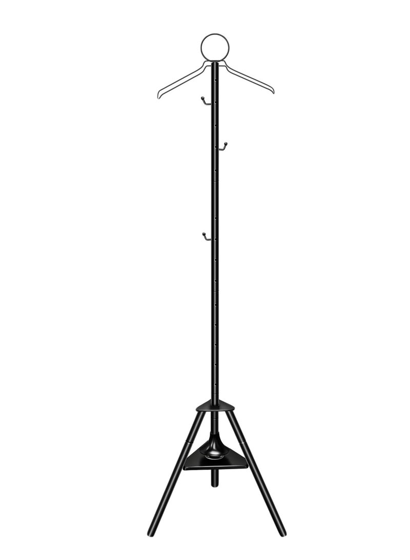 Generic Vertical clothes stand  with 4 cloth hooks  and stand for steaming clothes, Black color, 180cm  - Image 1