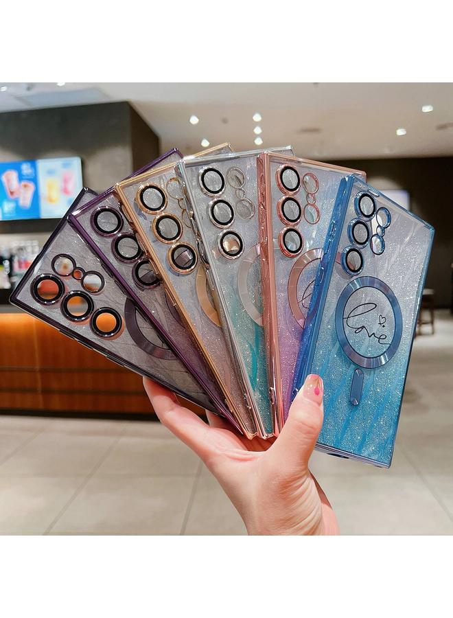 S-TOP Case For Samsung Galaxy S24 5G Dual-Love Leaves Gradient Glitter MagSafe TPU Phone Case - Image 3