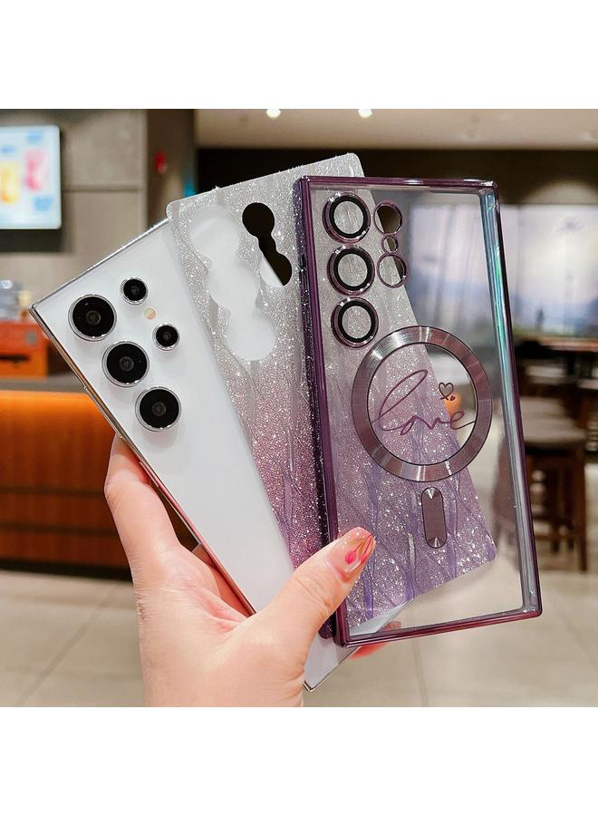 S-TOP Case For Samsung Galaxy S24 5G Dual-Love Leaves Gradient Glitter MagSafe TPU Phone Case - Image 4