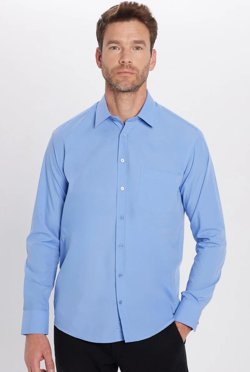 Tudors Classic Fit Cotton Easy Iron Plain Blue Men's Shirt