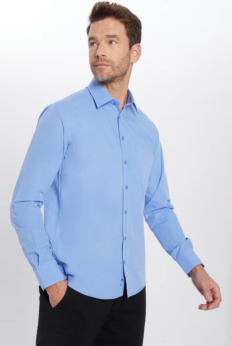 Tudors Classic Fit Cotton Easy Iron Plain Blue Men's Shirt