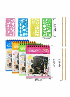 KASTWAVE 8 Pack Scratch Notebooks, Rainbow Scratch Note Combo Art Set, Magic Scratch Painting & Sketch Art Notes Drawing Notepads for Kids - Includes Drawing Stencil and Wooden Stylu with Each Note  - Image 2
