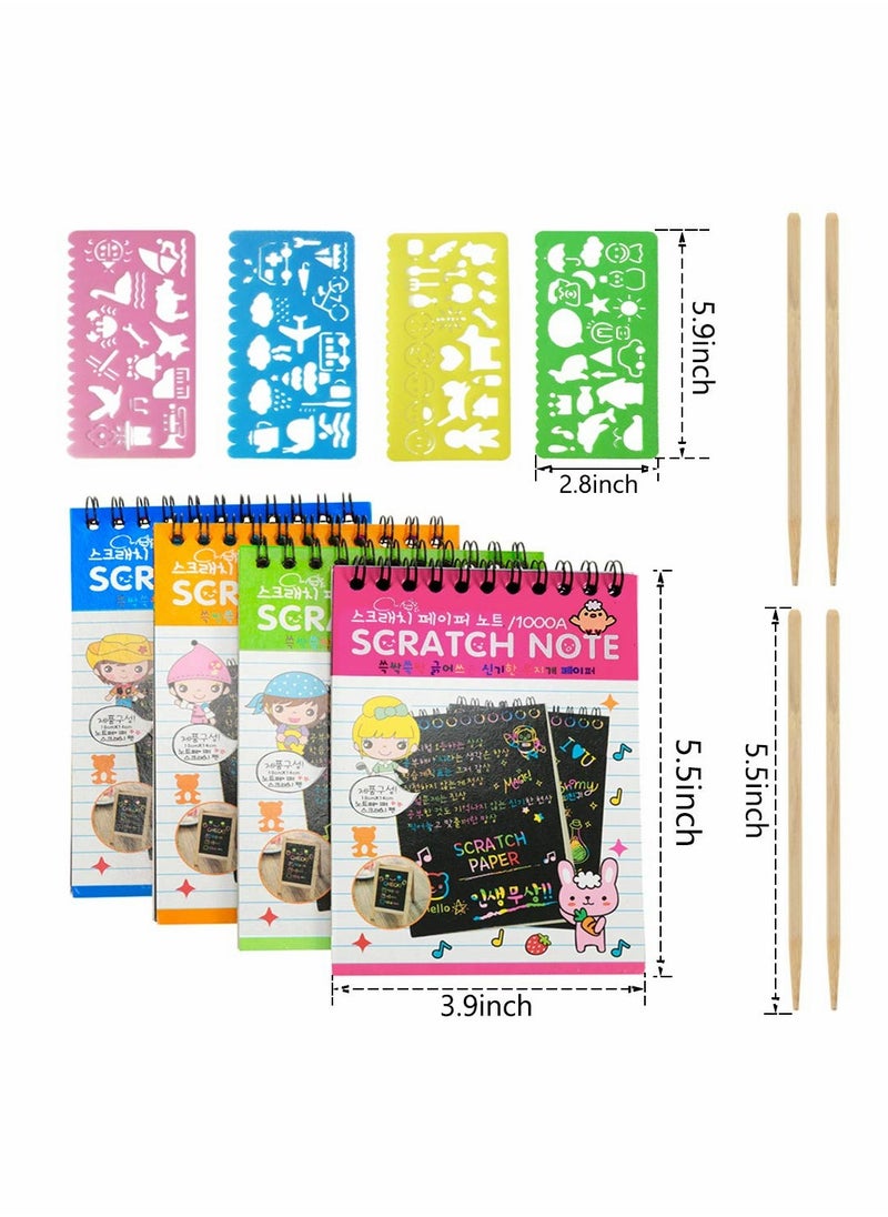 KASTWAVE - 8 Pack Scratch Notebooks, Rainbow Scratch Note Combo Art Set, Magic Scratch Painting & Sketch Art Notes Drawing Notepads for Kids - Includes Drawing Stencil and Wooden Stylu with Each Note - Image 1