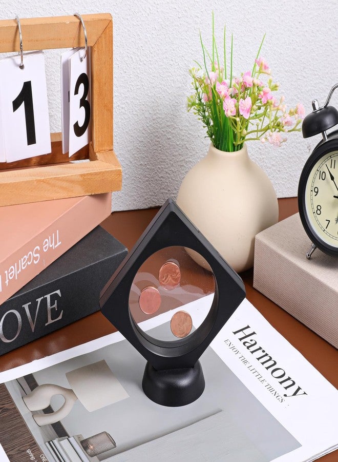 Fyntave 2 Pcs Coin Display Case Stand 3.5" Black Floating Frame with Stand for Antique Challenge Coins Coins Protector for Collectors Medallion Medal Specimen - Image 3