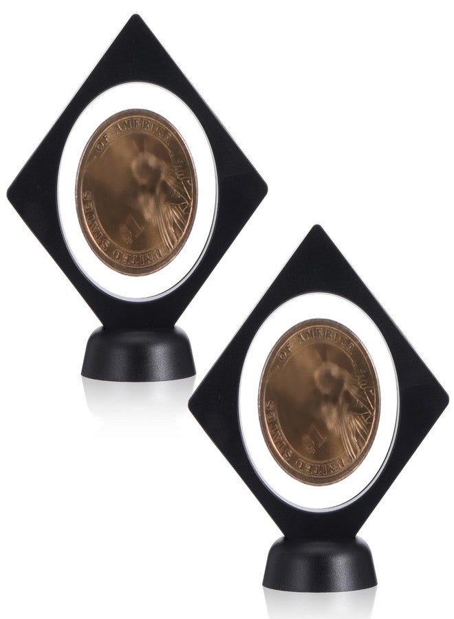 Fyntave 2 Pcs Coin Display Case Stand 3.5" Black Floating Frame with Stand for Antique Challenge Coins Coins Protector for Collectors Medallion Medal Specimen - Image 1