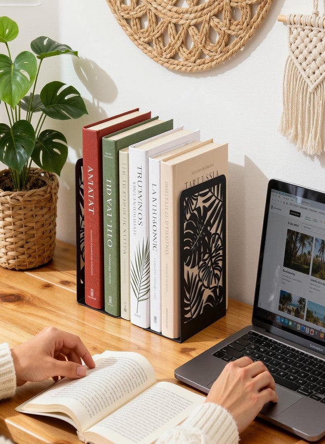 Happyhapi Decorative Book Ends for Shelves, Metal Black Bookends 1 Pair, Boho Style Book Holder for Heavy Books in Home Office Library，4.6 X 3.5 X 7 Inch - Image 4