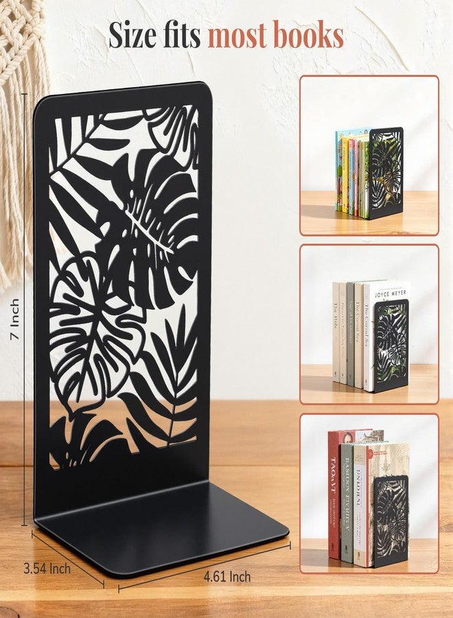 Happyhapi Decorative Book Ends for Shelves, Metal Black Bookends 1 Pair, Boho Style Book Holder for Heavy Books in Home Office Library，4.6 X 3.5 X 7 Inch - Image 2