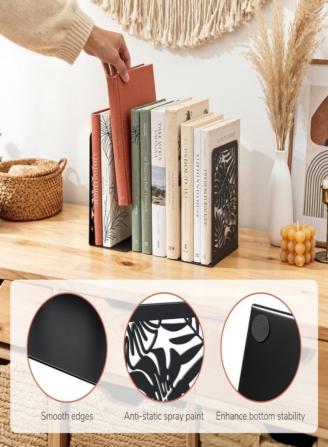 Happyhapi Decorative Book Ends for Shelves, Metal Black Bookends 1 Pair, Boho Style Book Holder for Heavy Books in Home Office Library，4.6 X 3.5 X 7 Inch - Image 3