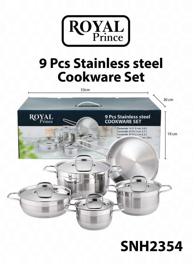 الأمير الملكي طقم أواني طهي ستانلس ستيل 9 قطع من رويال برنس مع 5 طبقات قاع حث مقاسات - 16,20,24,2424 سم لون فضي SNH2354 - Image 5