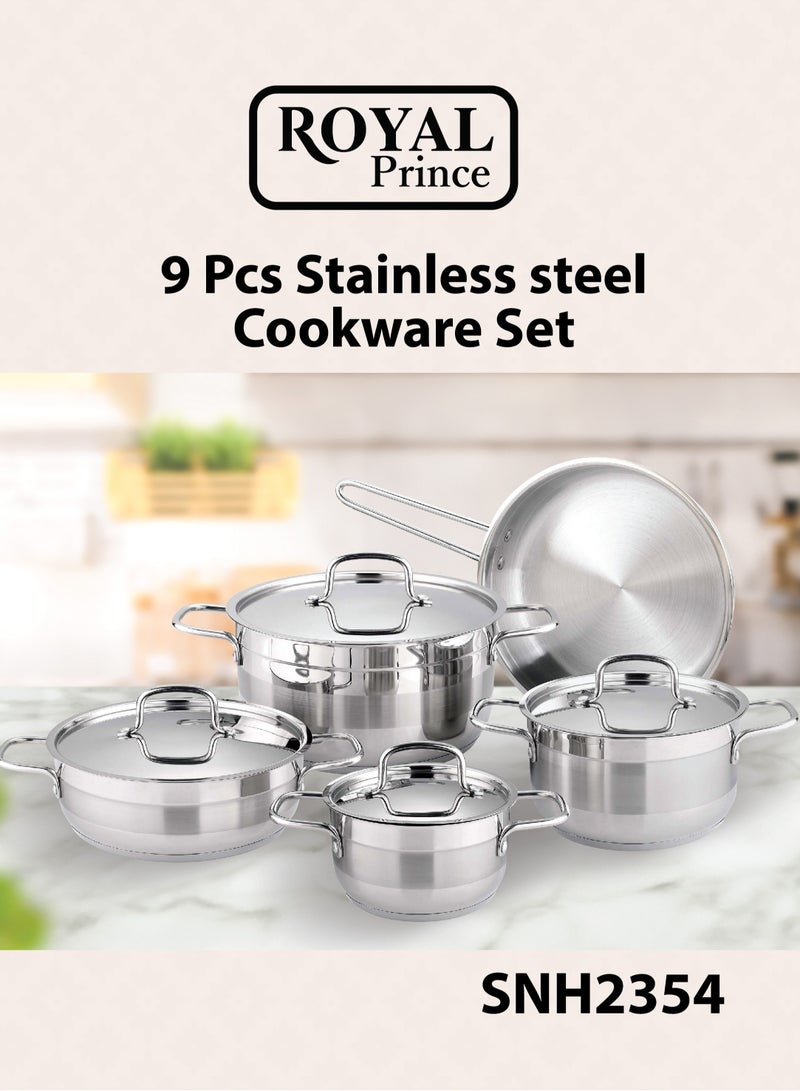 الأمير الملكي طقم أواني طهي ستانلس ستيل 9 قطع من رويال برنس مع 5 طبقات قاع حث مقاسات - 16,20,24,2424 سم لون فضي SNH2354 - Image 4