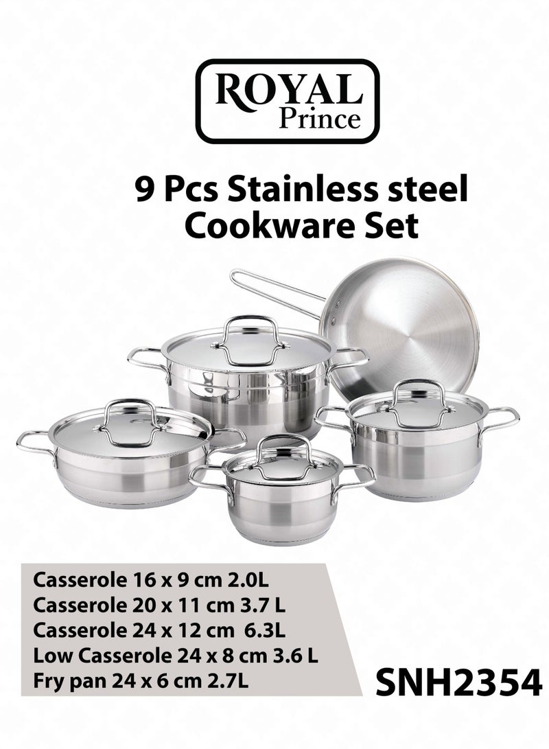 الأمير الملكي طقم أواني طهي ستانلس ستيل 9 قطع من رويال برنس مع 5 طبقات قاع حث مقاسات - 16,20,24,2424 سم لون فضي SNH2354 - Image 3